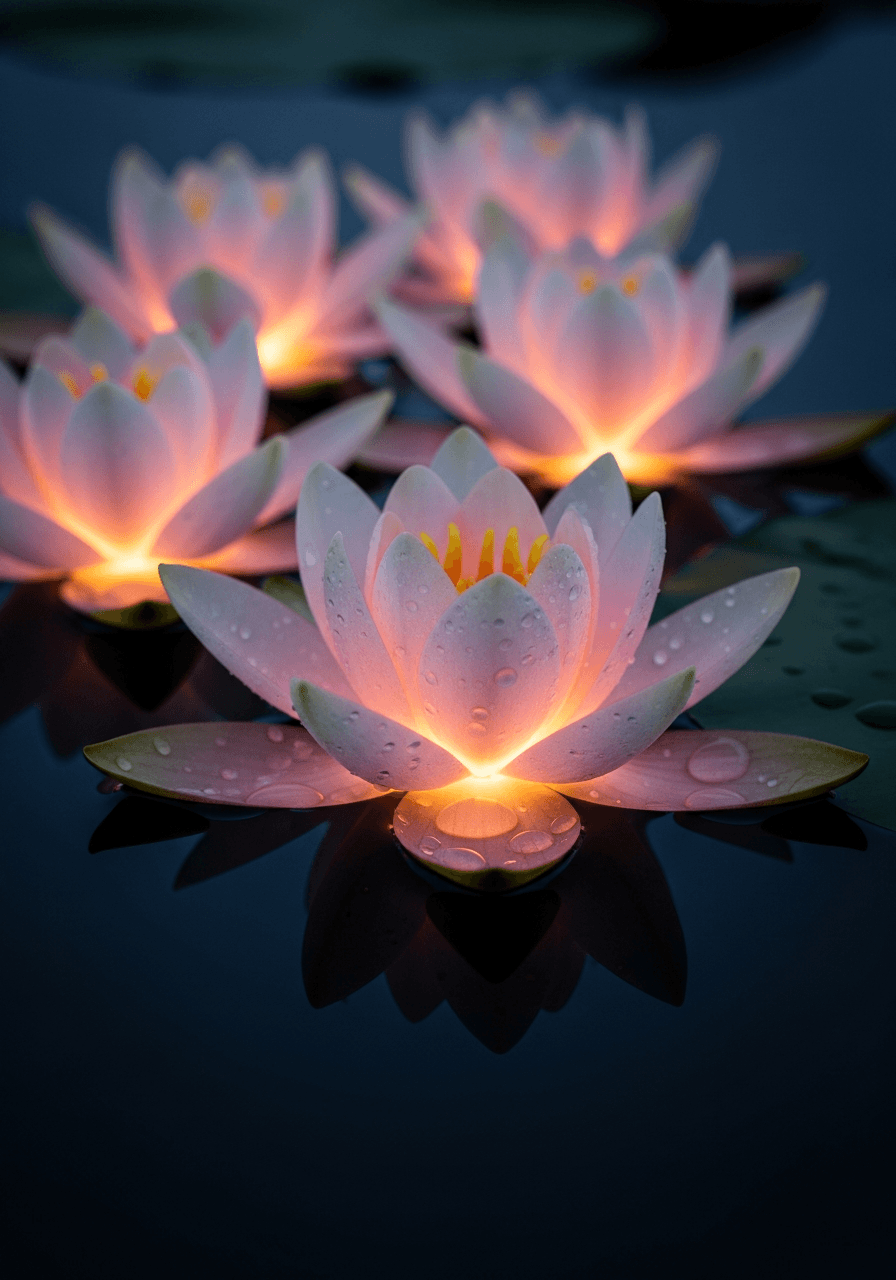 Floating lotus in dark water